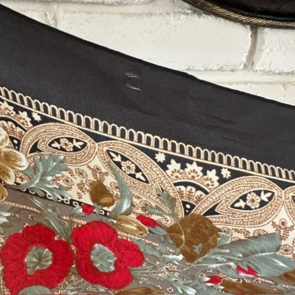 Vintage Floral Silk Paisley Square Scarf Black Gold Red 30 Inch Accessory‎
